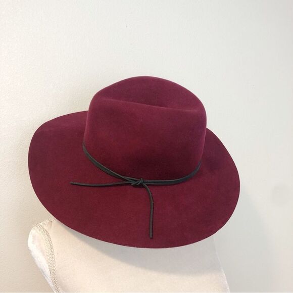 PHENIX Wine Red Wool Leather Floppy Wide Brim Hat, Boho Hippie Festival - Picture 1 of 4